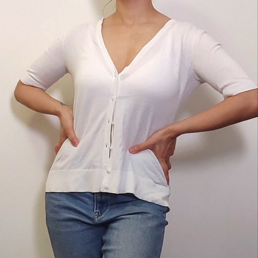 Ann Taylor Loft White Short Sleeve Cardigan